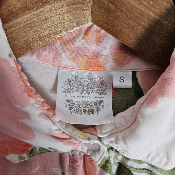 Plum Pretty Sugar Shirt Dress Womens Small Floral Boho Button Up Cottagecore - Picture 5 of 16